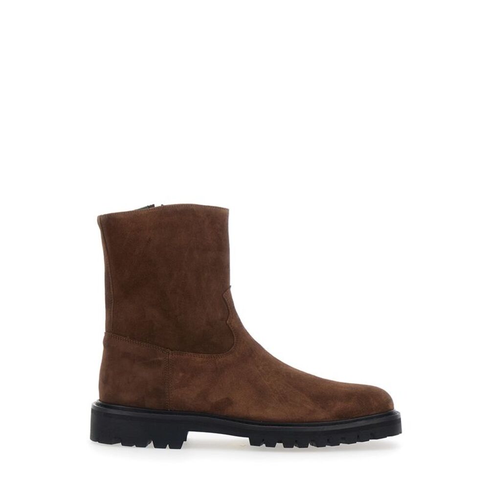 Vinny's Men Brown Ankle Boots With Side Zip Closure In Suede For Men